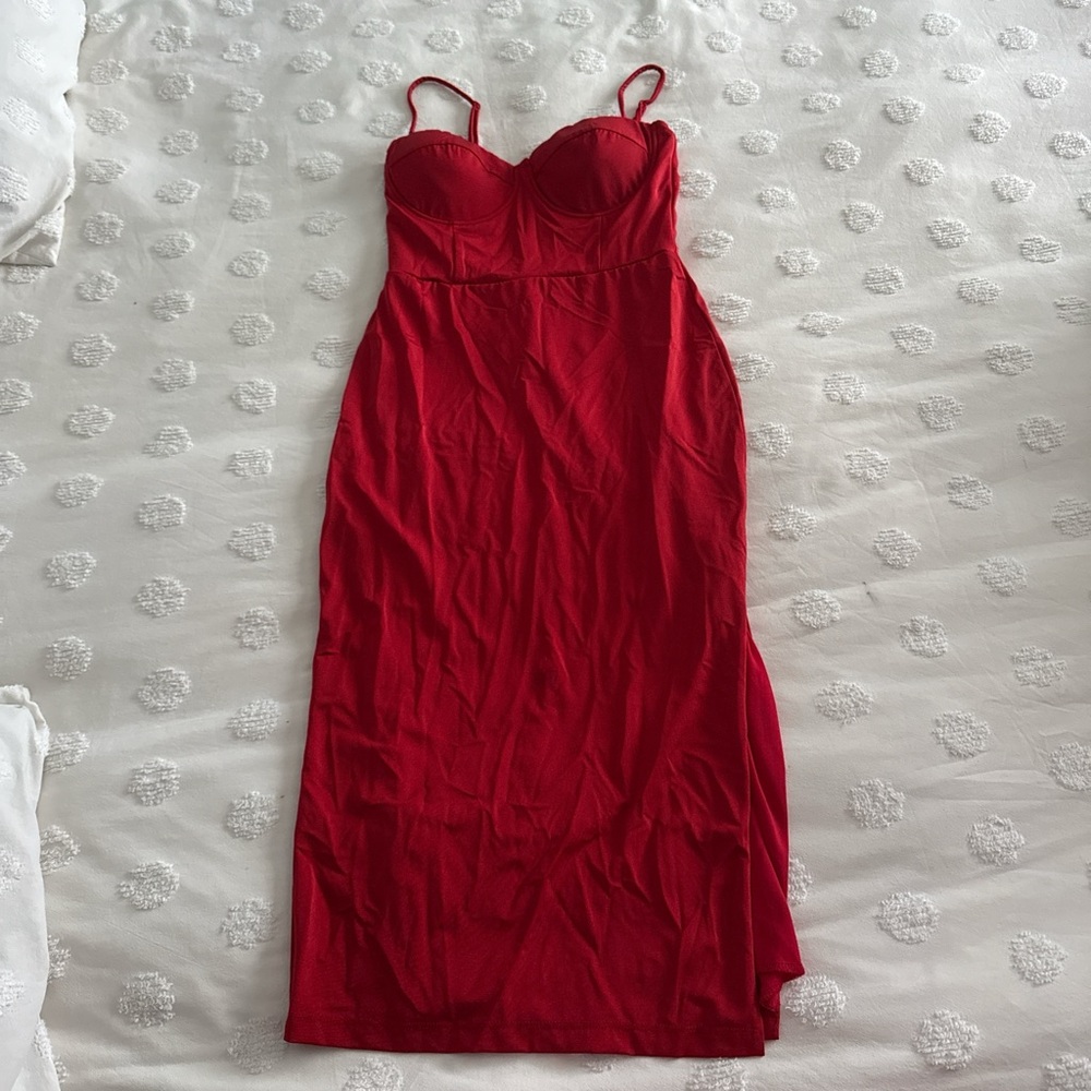 Red maxi dress with corset style top
